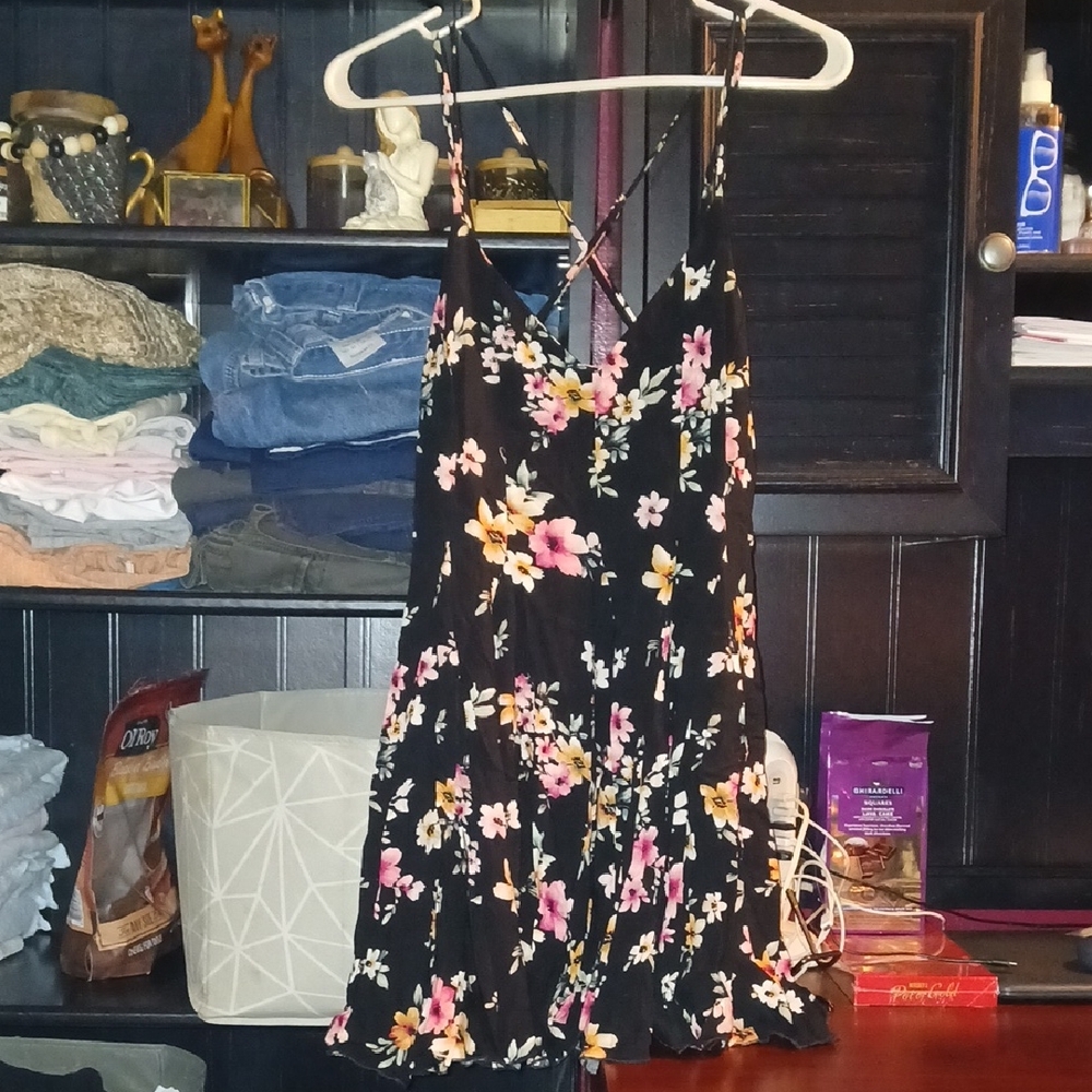 Forever 21 Black Mini Dress with Floral Print